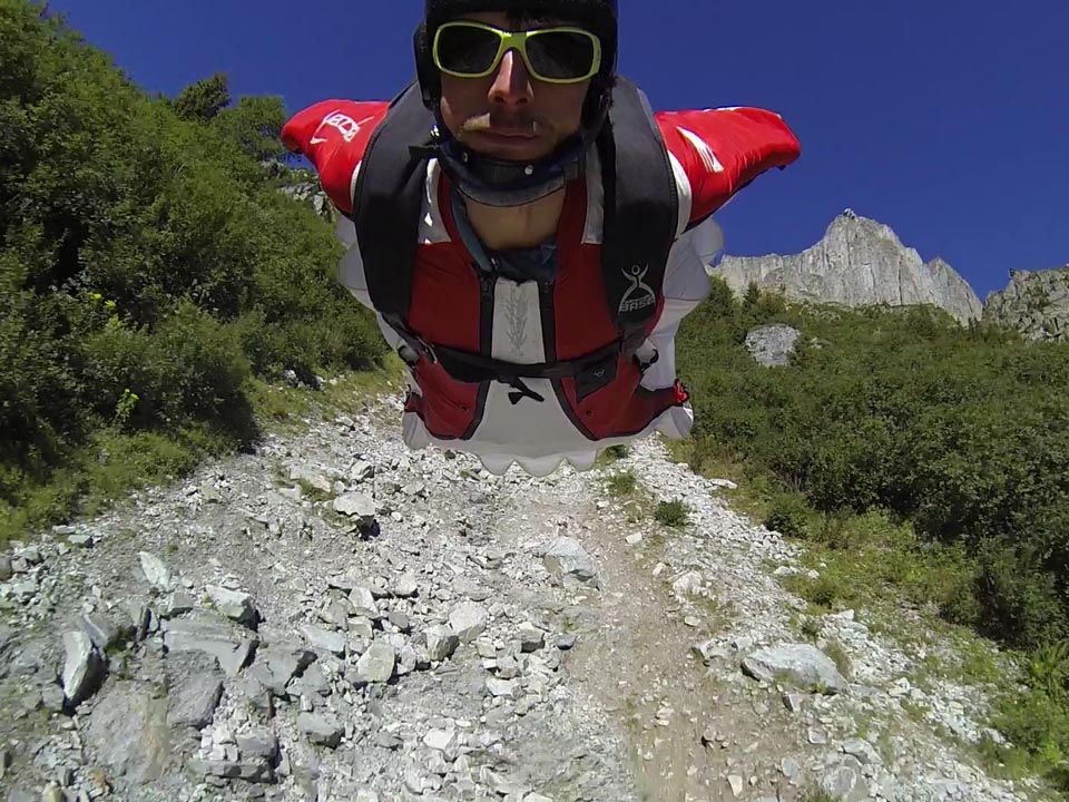 Wingsuit in the Ensa couloir, Chamonix